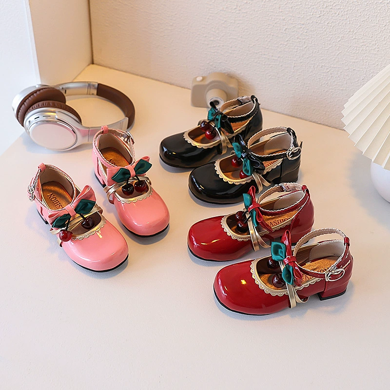 Детские кожаные туфли Мэри Джейн на толстом каблуке с круглым носком, новые 2025 года, для девочек, французский сладкий и милый дизайн с бантиком, туфли принцессы