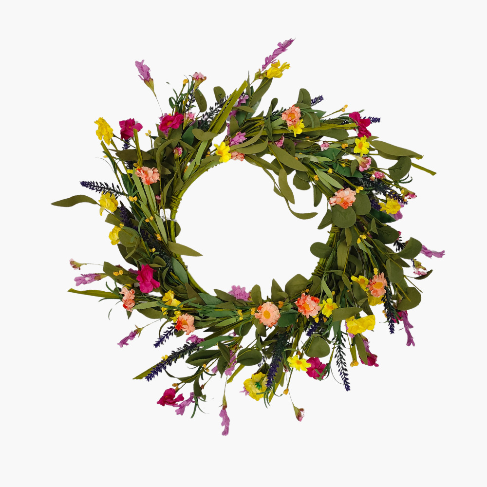 Primavera y verano guirnalda crisantemo flor silvestre guirnalda festiva puerta de entrada decoración interior exterior guirnalda de ratán