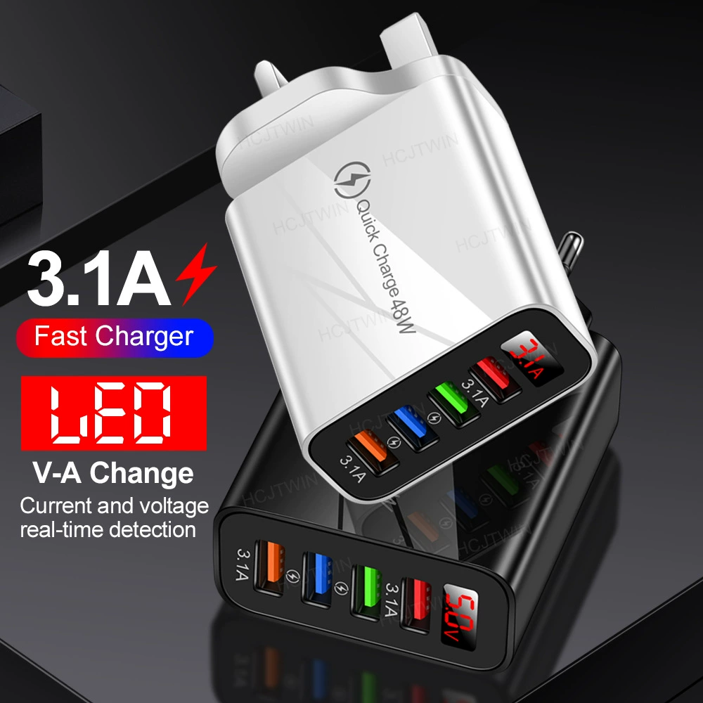 4usb number showing the fast mobile phone charger 3.1A real -time inverter LCD number show charger charger charging header