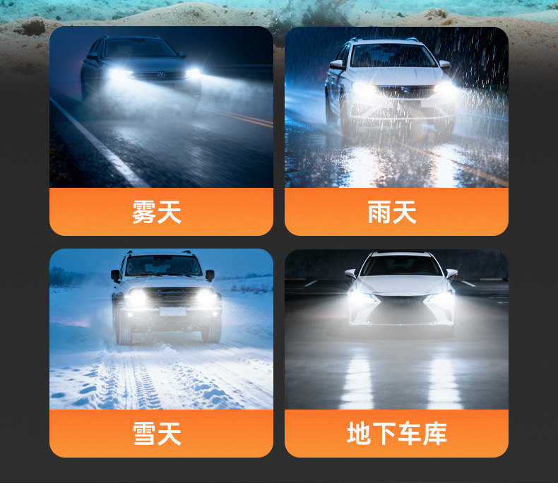 Snowlite Led Car Headlights High-Brightness Spotlight High and Low Beam Lights H4H7H11M9 Series Set of 110 Watts