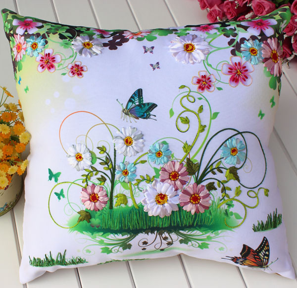 Oujin fábrica cinta de seda bordado almohada cojín cubierta sala de estar dormitorio flor tridimensional hecho a mano DIY punto de cruz entrega de una sola pieza