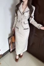 富家千金小香风毛呢西装外套秋冬季新款高腰显瘦半身裙两件套女装