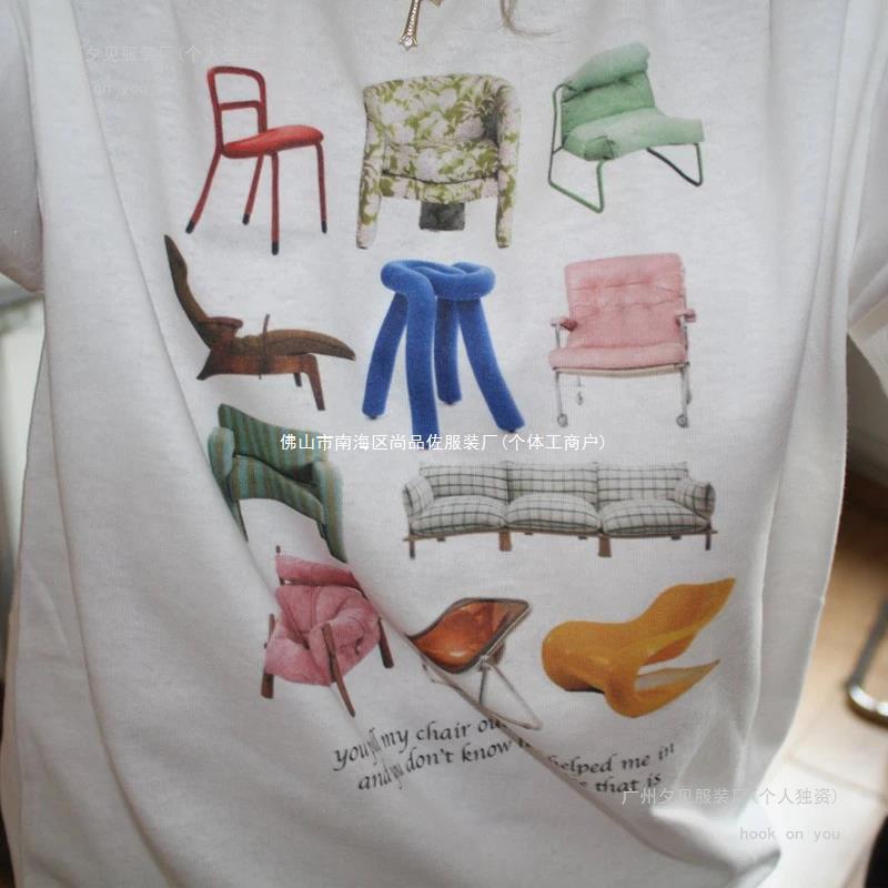 Design Chairs Printed Women's Vintage T-Shirt Egirl Grunge Aes