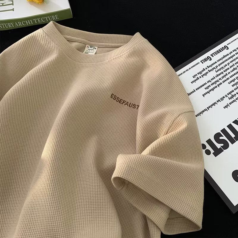 Waffled Short-sleeved T-shirt Men's Summer Japanese Style Trendy Brand Round Neck Half-sleeved Top Loose Casual Half-sleeved T-shirt