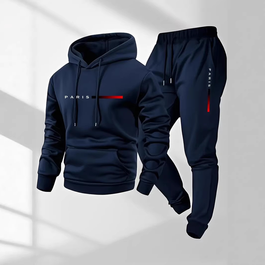 Cross-border European size casual fashion unisex PARIS letter print hoodie and drawstring tracksuit