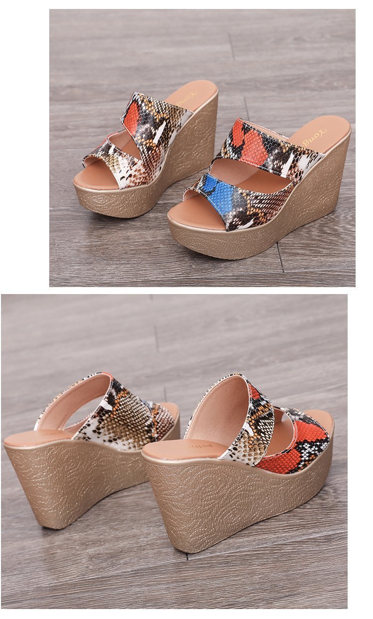 fashion snake printed hollow open toe wedges NSPE55979