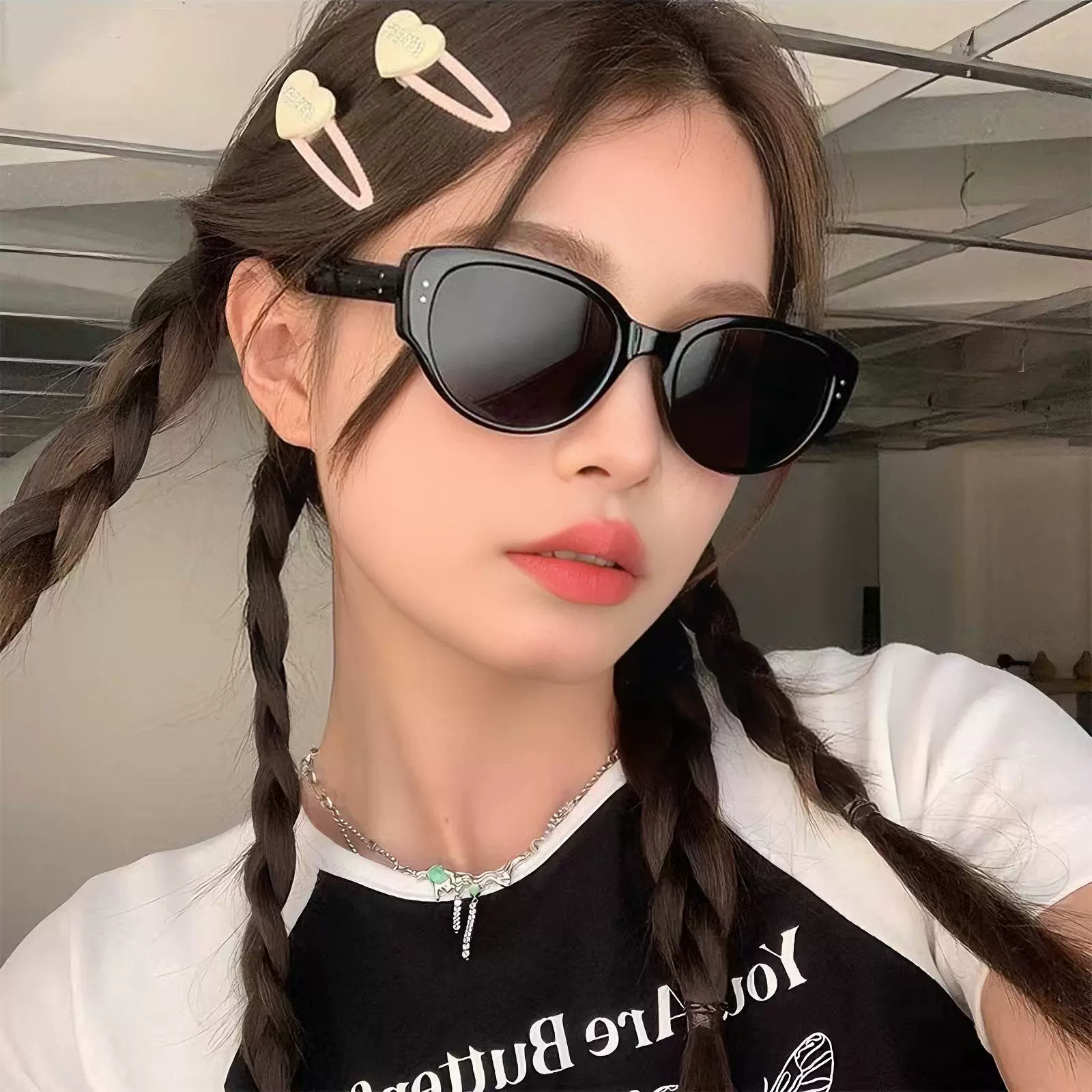 韩国新款猫眼椭圆形辣妹款网红墨镜女圆脸个性时尚街拍太阳眼镜男