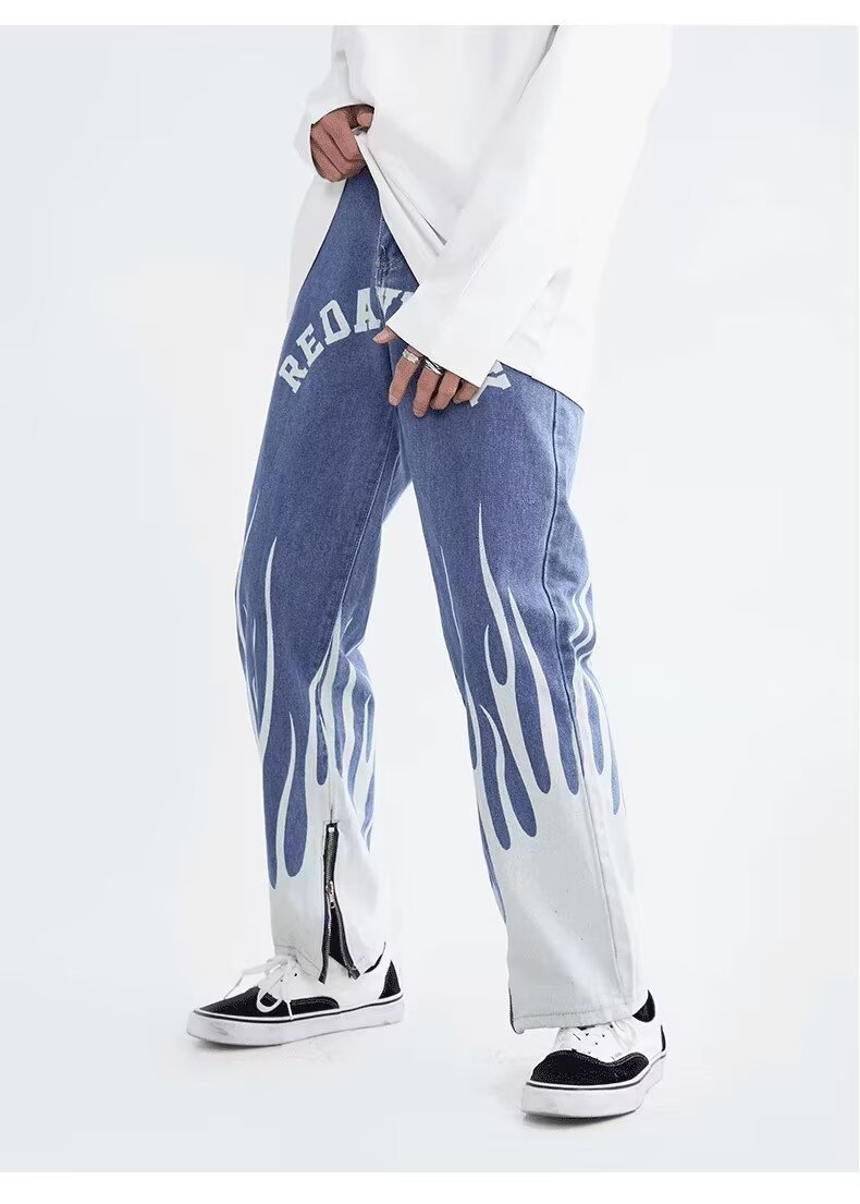 Men's Clothing Vibe Style Letter Jeans For Men With Side Zipper Design, Niche Hip Hop Street Rocking Slim Trousers_voghion.com