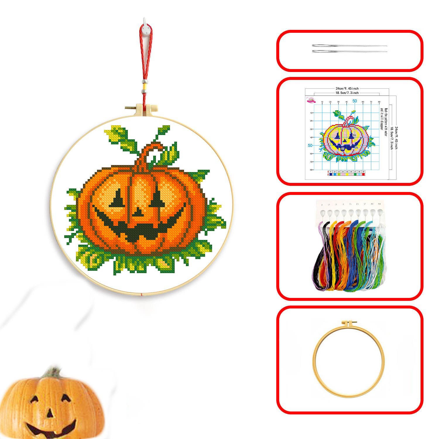 Kit de material para punto de cruz de Halloween, patrón de calabaza fantasma, colgante de bordado DIY sencillo para principiantes, venta al por mayor del fabricante. image 9