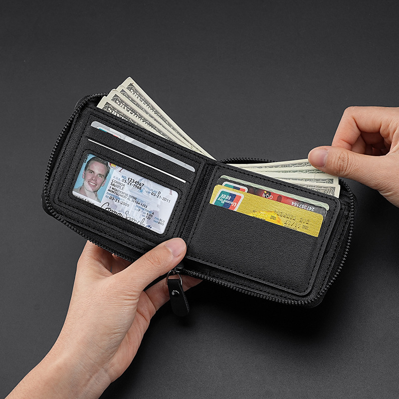 Cartera de hombre transfronteriza corta 2025 nuevo empalme juvenil simple tres plegables cartera multifuncional cremallera cambio