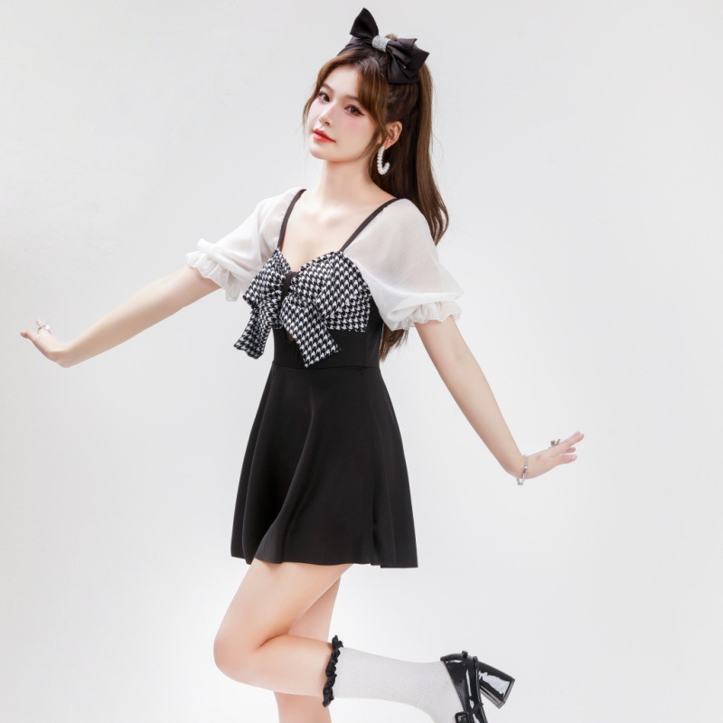 2025 nuevo traje de baño de una pieza para mujer, boxer, conservador y delgado, cubriendo el vientre, traje de baño de gran tamaño para estudiantes de aguas termales