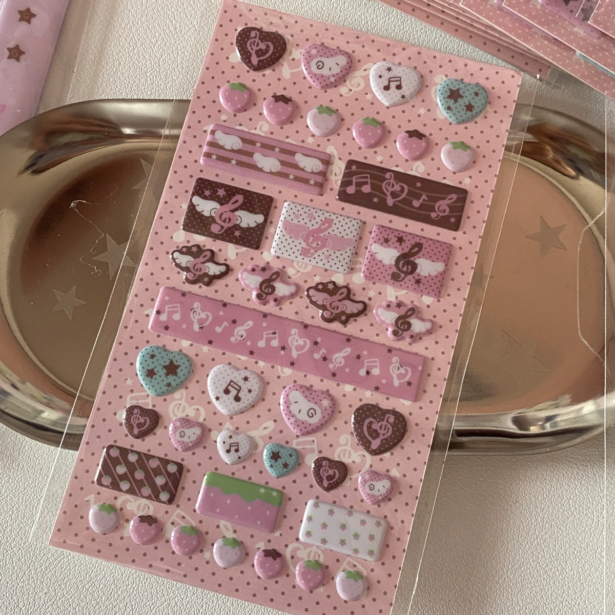3D bubble sticker set, puffy music & wing note stickers, assorted pink designs