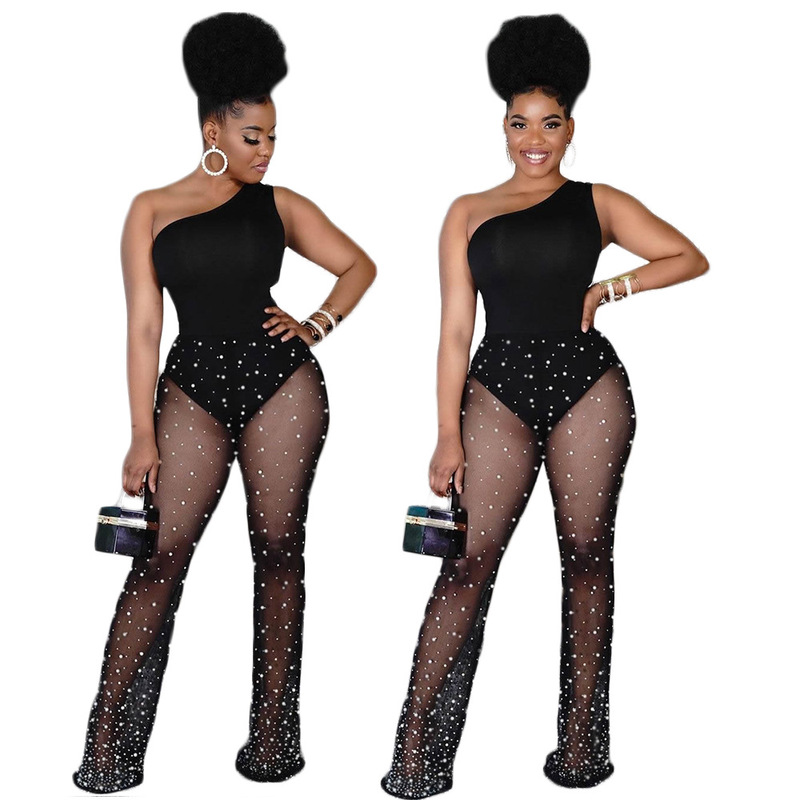 GT9921 Summer Elegant Commuter Mesh White Dot Printed Vest Jumpsuit Sleeveless Solid Color Milk Silk Black Women's Clothing