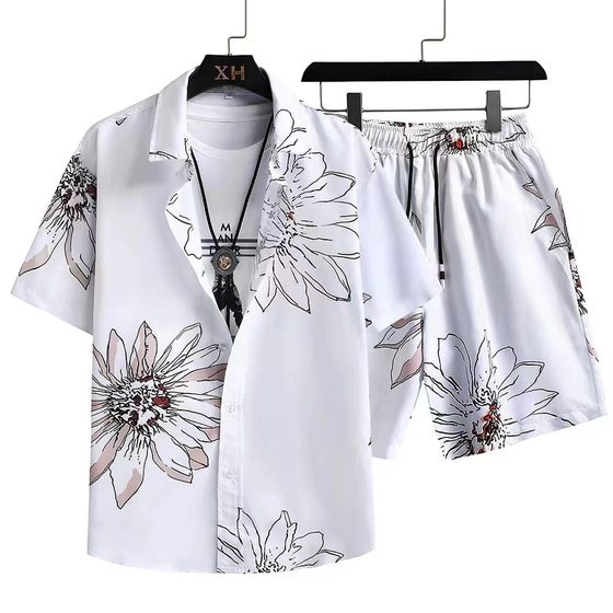 Factory Direct Men's Cardigan Casual suit 3D Digital Print Short Sleeve Shirt Hawaii suit Beach suit