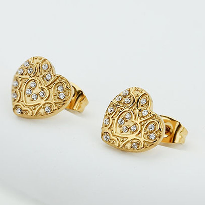 1 Pair IG Style Sweet Heart Shape Hollow Out Inlay Titanium Steel Zircon Ear Studs display picture 16