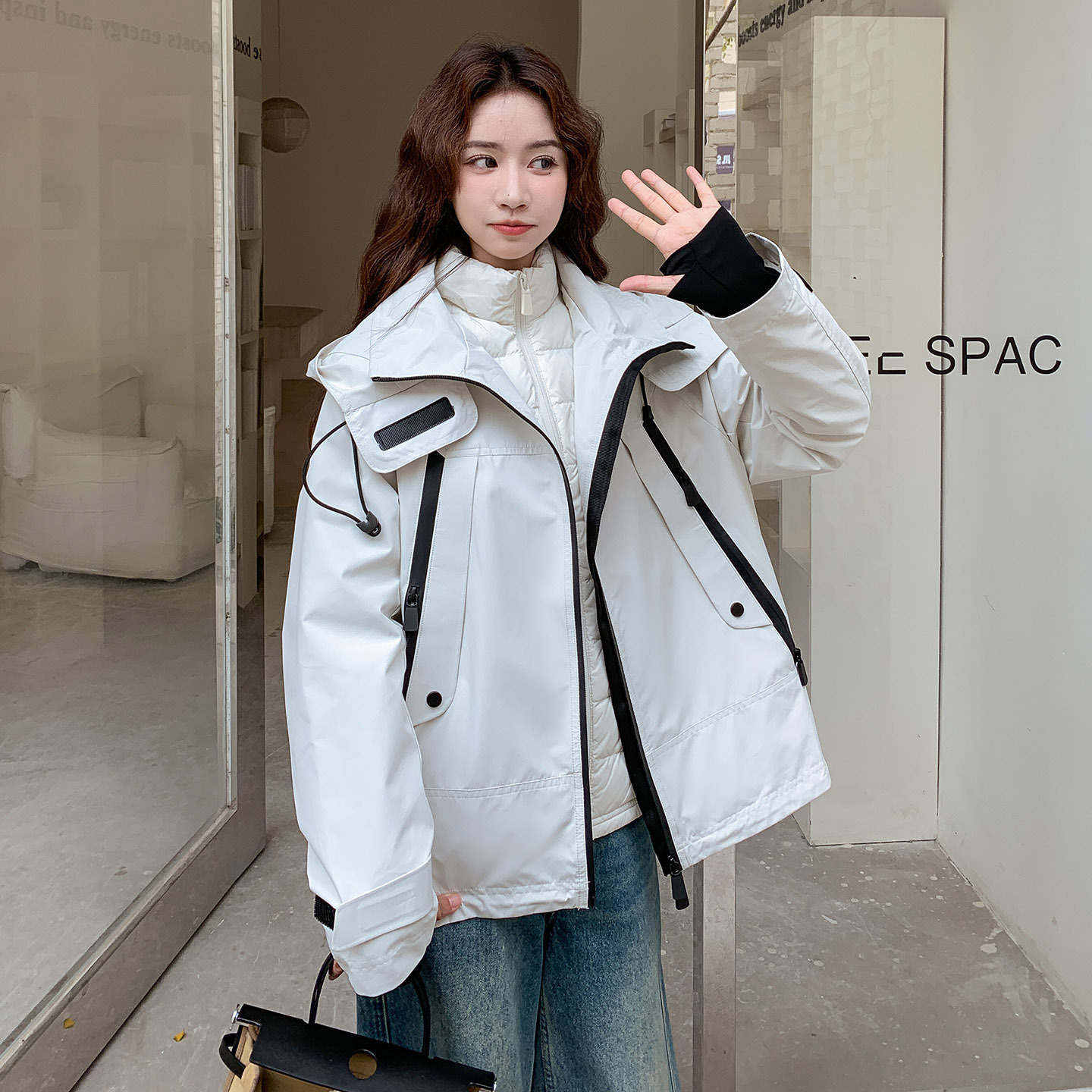 三合一鹅绒冲锋衣鹅绒服女士宽松外套