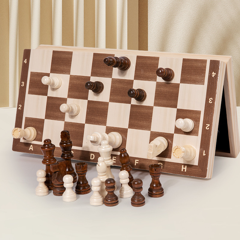 Big wooden magnetic handheld folding chess from natural wood