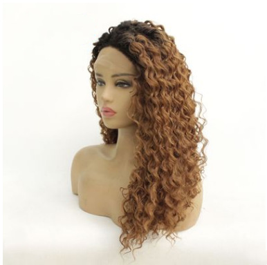 Pelucas europeas y americanas T marrón pequeño cabello rizado fibra química delante encaje mitad mano cubierta de gancho largo cabello rizado LW0107