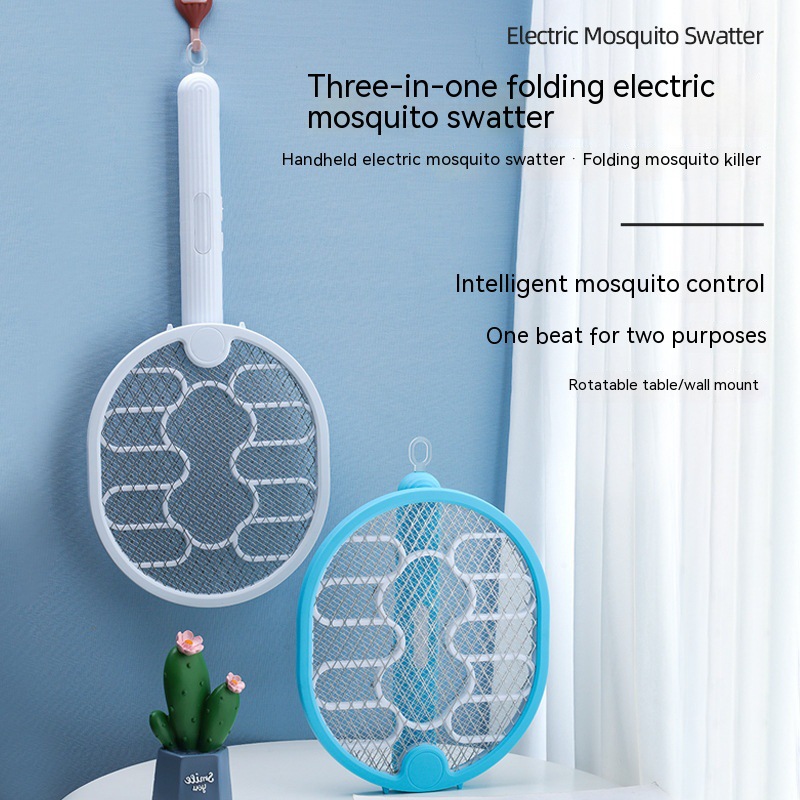Folding electric mosquito swatter rechargeable household powerful mosquito killer lamp two-in-one mosquito killer artifact lithium battery fly mosquito swatter