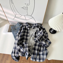 时尚休闲格子衬衫女25早秋新款宽松显瘦百搭背心两件套上衣 6217