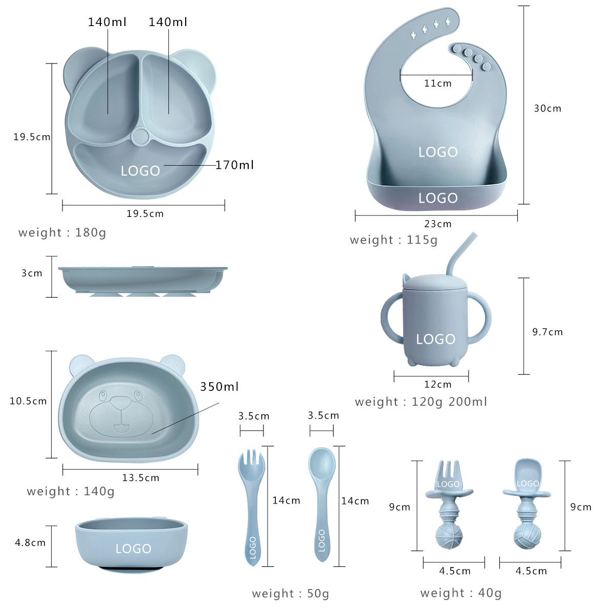 Suministro directo de fábrica bebé vajilla de silicona Niños Bebé integrado suplemento alimenticio tazón traje de alimentación Placa de silicona oso