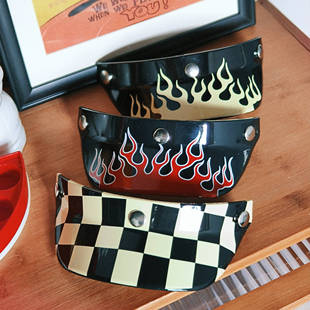 Hat Brim, Helmet, Three-Point Buckle, Retro Helmet, Hat Brim, Sunshade, Adjustable, Flame Plaid