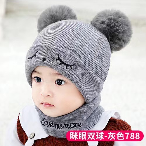 儿童双球帽冬季毛线帽儿童帽新生婴儿帽0-3-6-12个月男女宝宝帽子|undefined