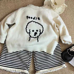 Baby Girl Cute Literary Style Suit Baby Girl Autumn Clothing 2025 New Girls Sweater Stripesd Pants Two-Piece Set