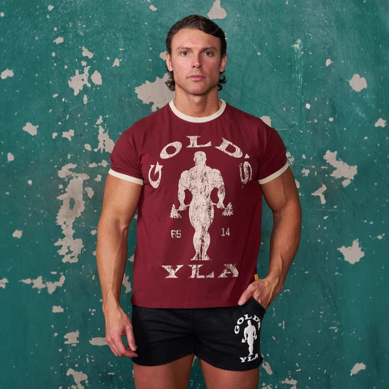 Foreign Trade Hot Style Youngla Joint Goldsgym Short-Sleeved American Fitness Men's T-Shirt Cotton Ammonia Elastic Top Foreign Trade Hot Style Youngla Joint Goldsgym Short-Sleeved American Fitness Men's T-Shirt Cotton Ammonia Elastic Top