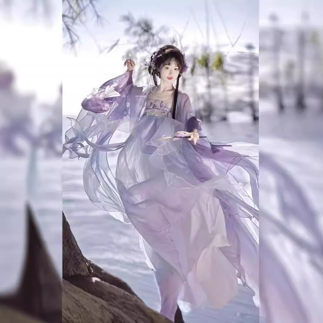 【Spring Never Ends】Tang Dynasty Style Hanfu for Women, High-Chest Ruqun, Ethereal Style with Ripped Sleeves and Heavy Embroidery, Ancient Style, Summer