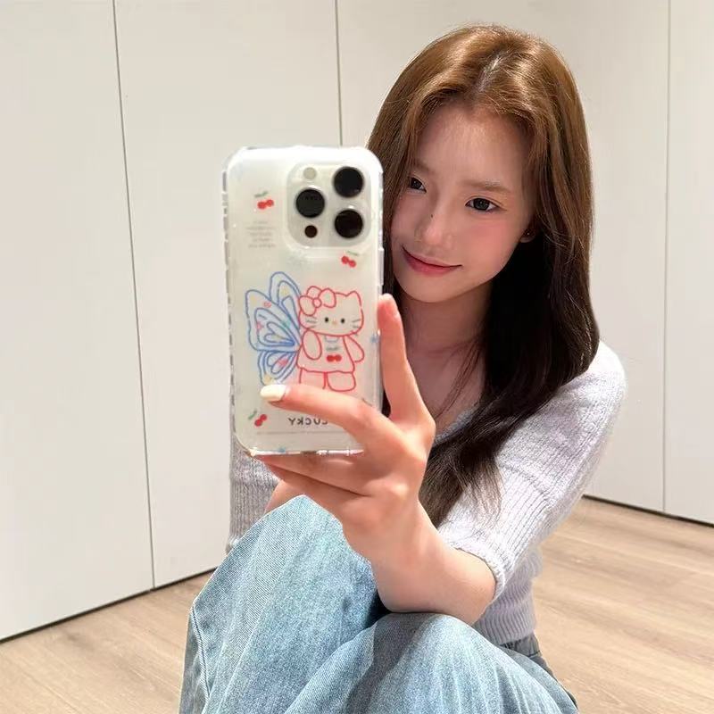 Dulce niña alas línea kt aplicable iPhone 15 funda para teléfono móvil 16ProMax Apple 14 tridimensional 13 nuevo