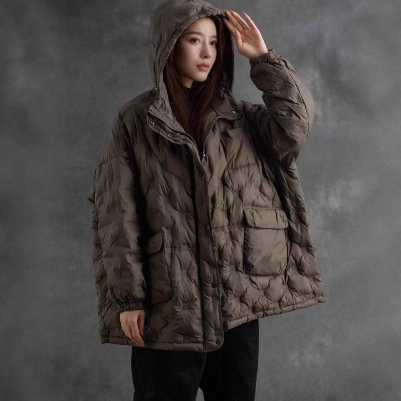 跨境秋冬新款连帽轻薄款羽绒服女中长款宽松白鸭绒潮流韩版外套潮|undefined
