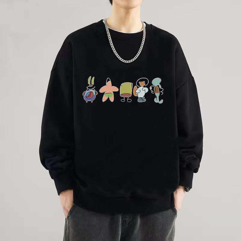 Autumn and Winter Sweatshirt Cartoon Spongebob Series Printed Men's and Women's Round Neck Loose Tops Niche