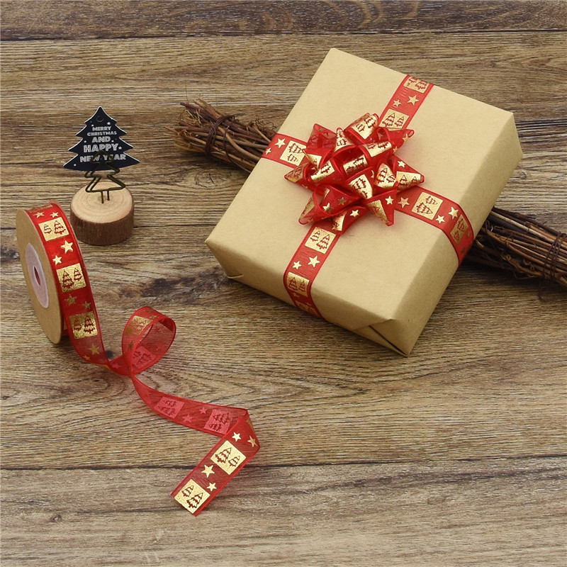 Transfronterizo nuevo impreso animal Navidad fruta cinta flores Navidad regalo embalaje de alta calidad Cinta de Oro 10Y