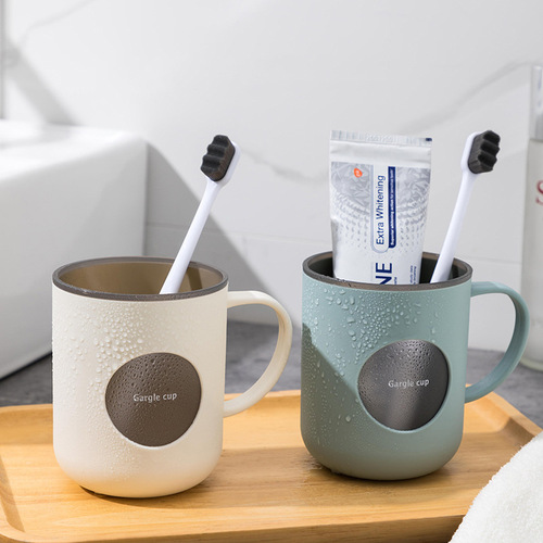 Double-layer contrasting color mouthwash cup, household bathroom toothbrushing cup with handle, cute couple cup, drop-resistant toothbrushing cup