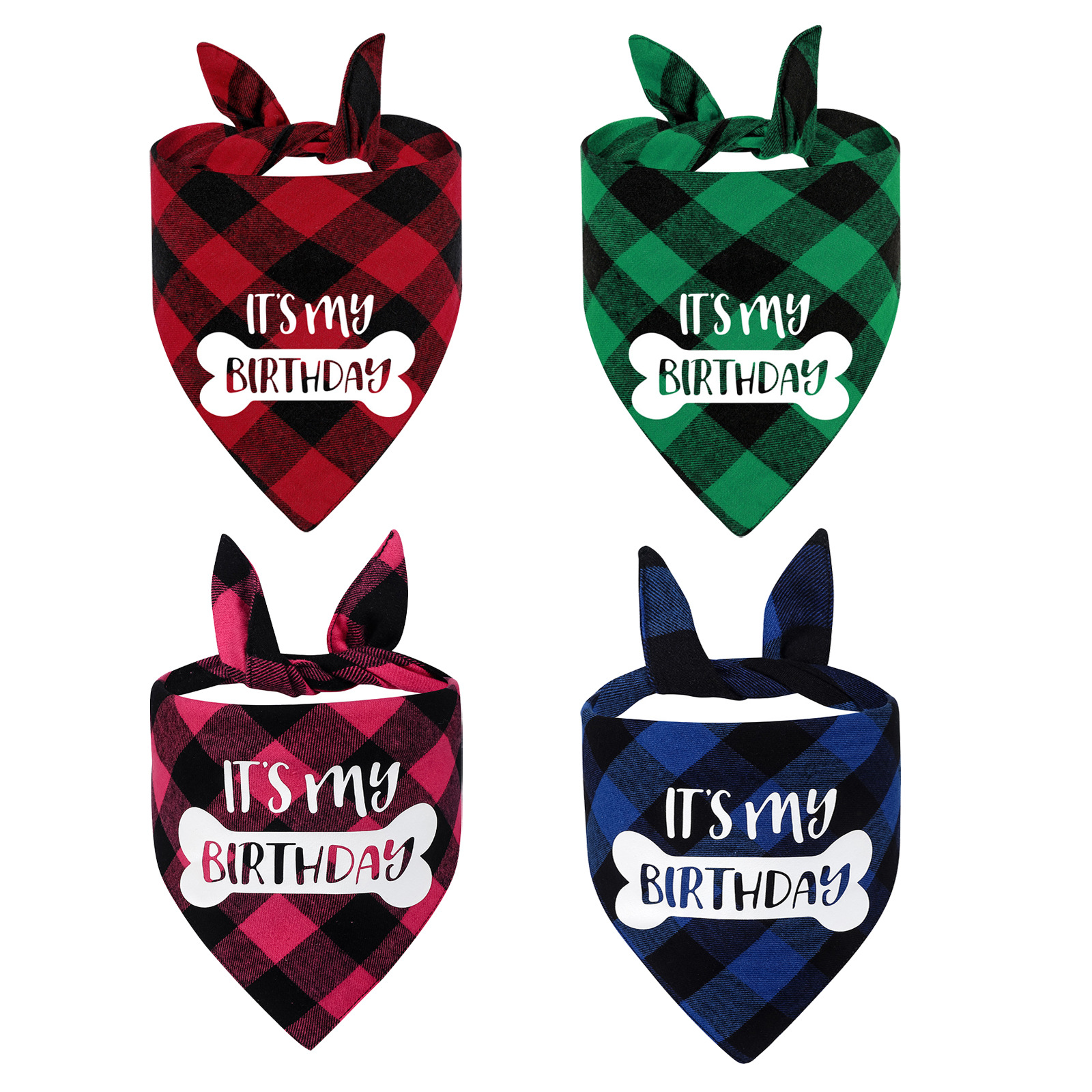 Nuevo pañuelo bandana de algodón a cuadros para mascotas del fabricante, paño para la saliva de perro, paño para la saliva de cumpleaños, bufanda para perro