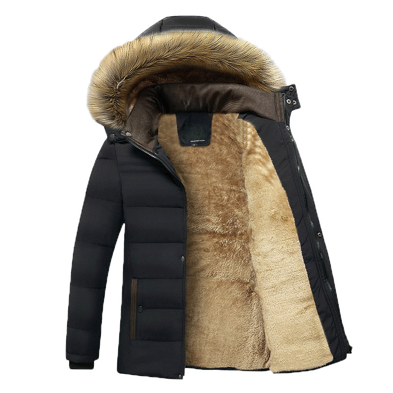 Dad's Winter Coat for Men, Loose Fit, Fleece-Lined, Thickened, Warm Cotton Jacket for Winter, Men's Cotton Clothing, Middle-Aged and Elderly Men's Cotton Coat