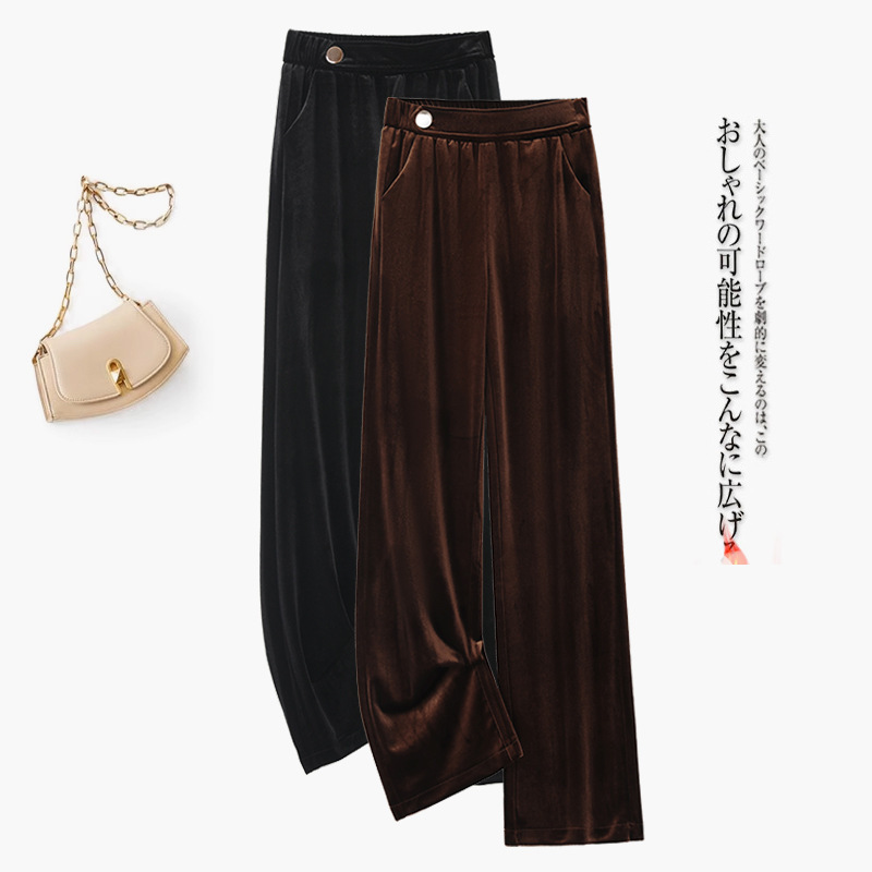 Fashion Gold Velvet Narrow Wide Leg Pants Women's 2024 Winter New High Waist Dosing Loose Slimming Casual Straight Pants