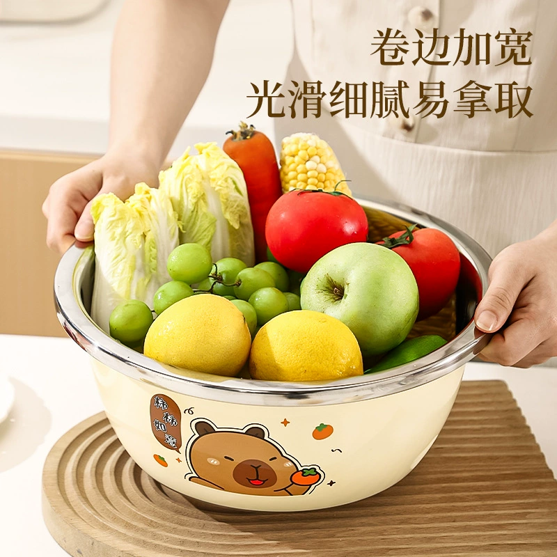 201 stainless steel basin household cartoon thickened round kitchen cooking special washing vegetables and kneading dough and bottle washing soup basin
