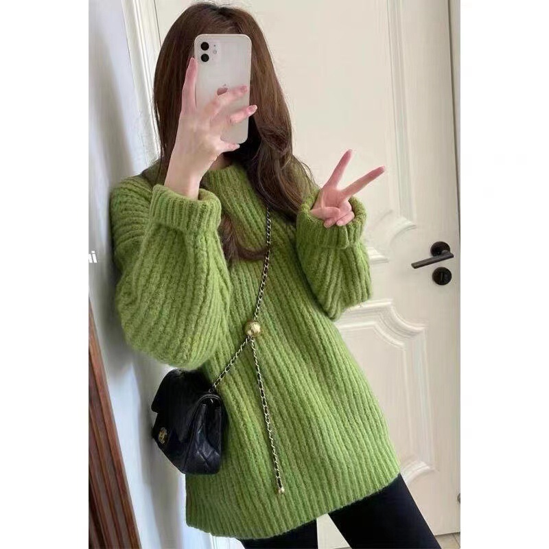 Cross-border high-level feeling super good-looking lazy wind Christmas green explosions sweater autumn and winter sweater small top Cross-border high-level feeling super good-looking lazy wind Christmas green explosions sweater autumn and winter sweater small top