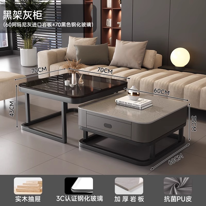 Mesa de té de roca sala de estar de alquiler familiar pequeña casa de lujo simple cuadrado moderno cuadrado de vidrio