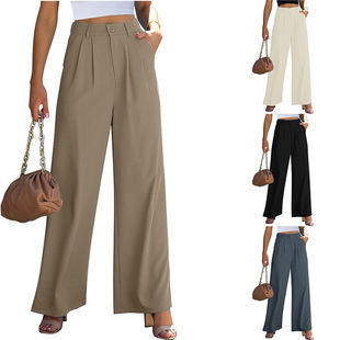 Cross-Border European and American Amazon Women's High-Waisted Work Commuting Wide-Leg Formal Trousers Straight-Leg Suit Pants High-Waisted Wide-Leg Pants