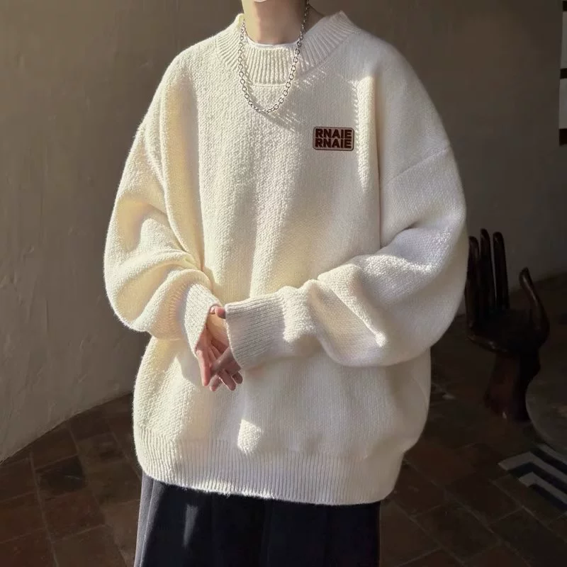 Осенний и зимний толстый свитер мужской корейский тренд свободный японский трикотаж зимний ins гонконгский ветер ленивый свитер