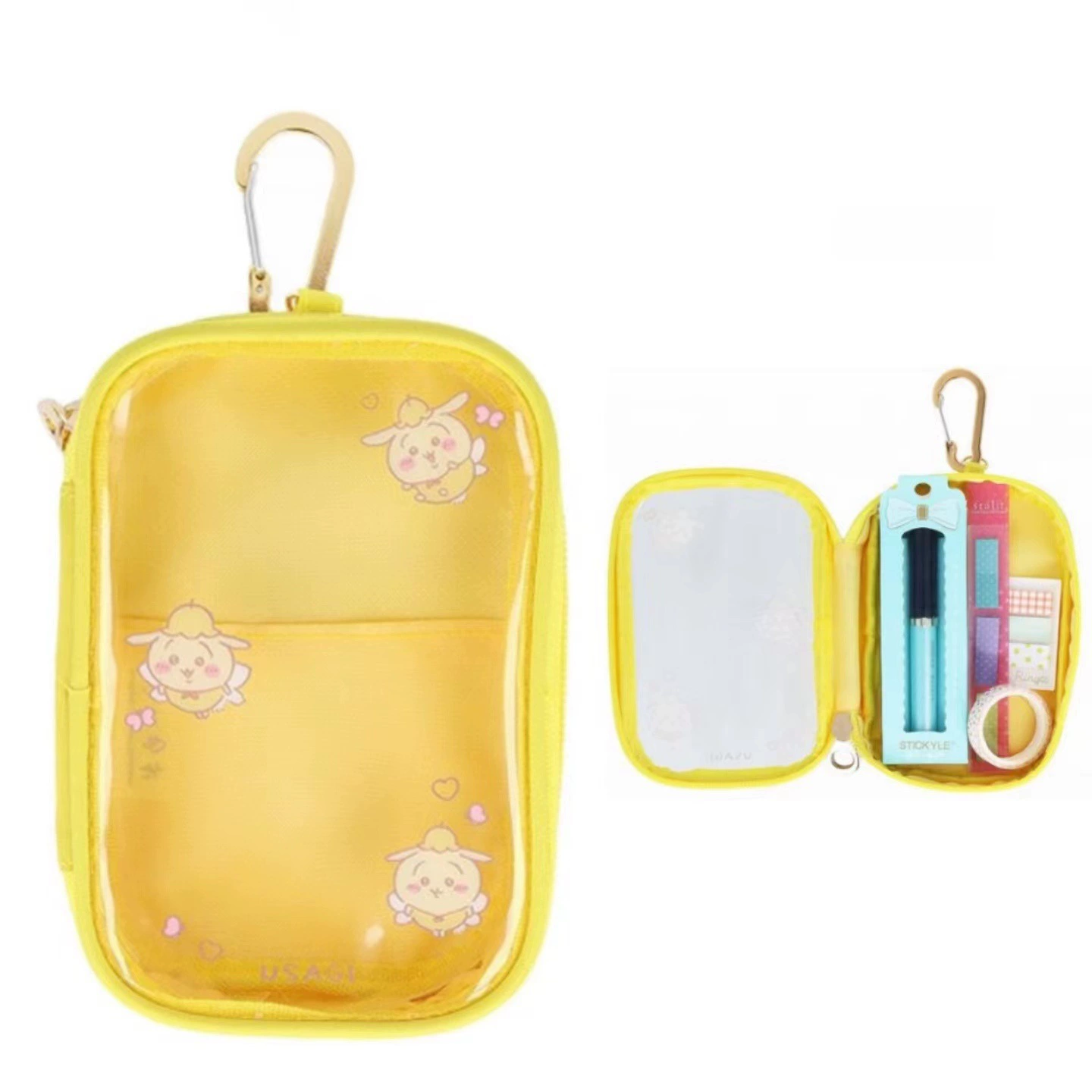 Small Clear Pouch, PVC Keyring Wallet, 16×11×3 cm, Zippered Cute Storage Case