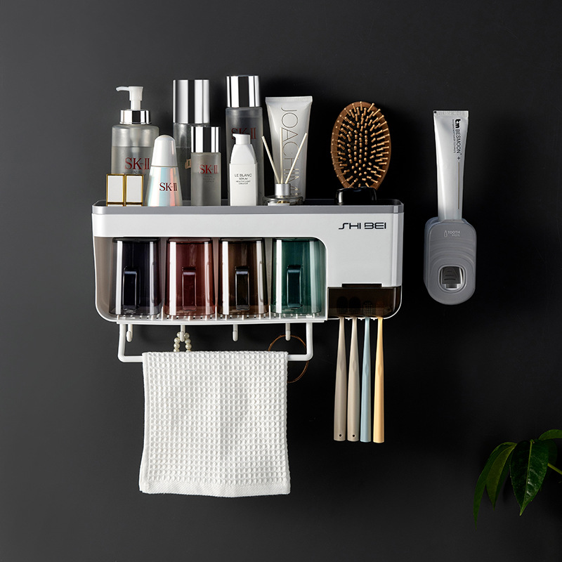 牙刷杯架免打孔壁挂式卫生间家庭漱口杯多功能套装收纳置物架