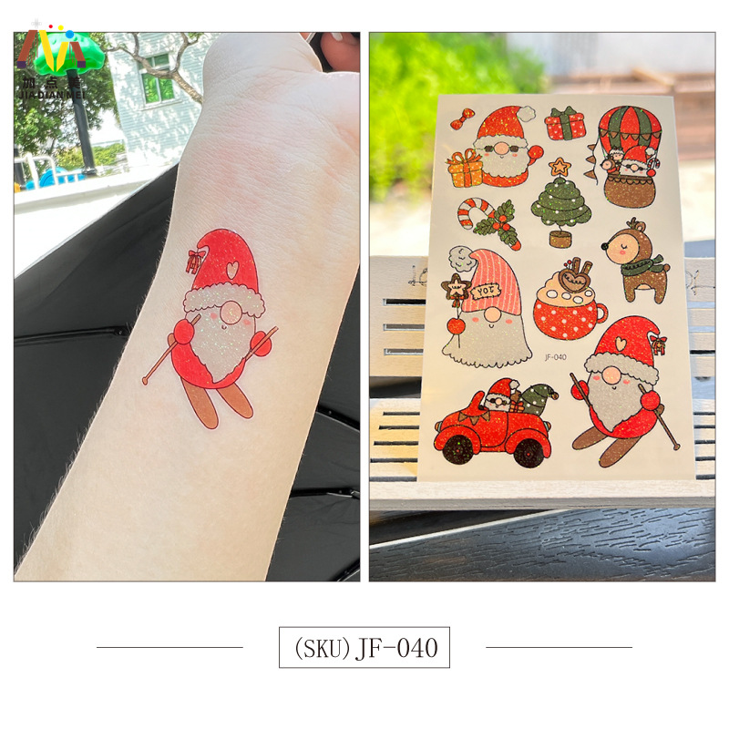 Amazon Venta caliente brillo lindo postre de Navidad unicornio niños tatuaje pegatinas impermeable tatuaje de larga duración