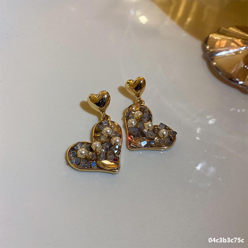 1 Pair Sweet Heart Shape Flower Plating Inlay Artificial Crystal Artificial Diamond Crystal Gold Plated Earrings display picture 6