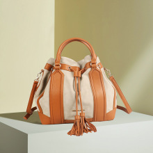 跨境现货水桶包经典拼接大容量女包通勤单肩包时尚百搭大包2025新