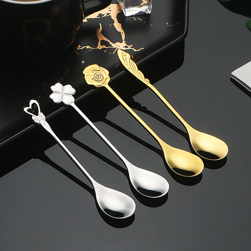 304 stainless steel coffee spoon, creative and cute mixing spoon, Internet celebrity INS dessert ice cream honey spoon, golden table spoon