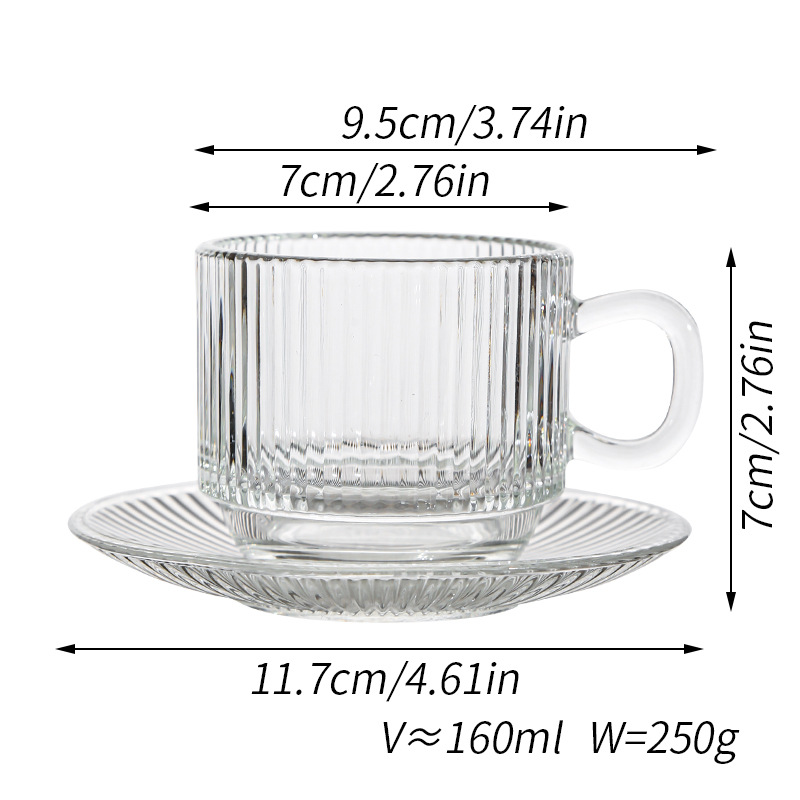 Taza de café americana transfronteriza de alto valor Taza de vidrio Diseño de plato Té de la tarde de sentido avanzado Taza de vidrio con leche condensado